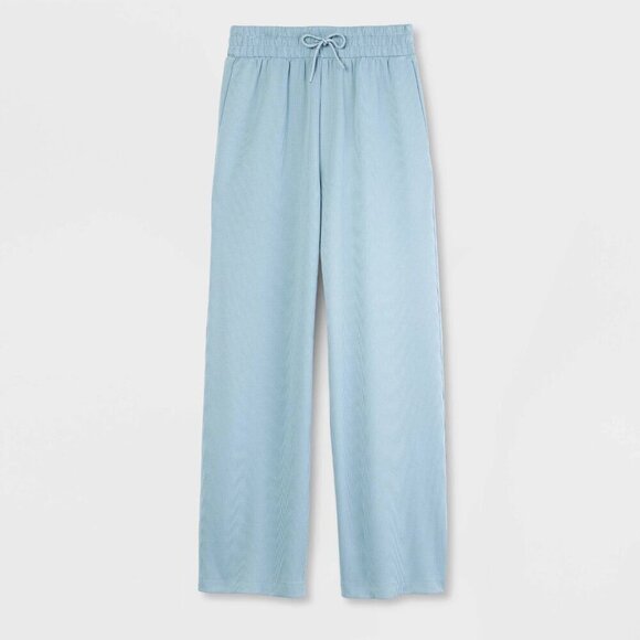 XXL - Womens Airy Sleek Ribbed High Rise Wide Leg Pants - AIM - Steel Blue - Picture 2 of 12